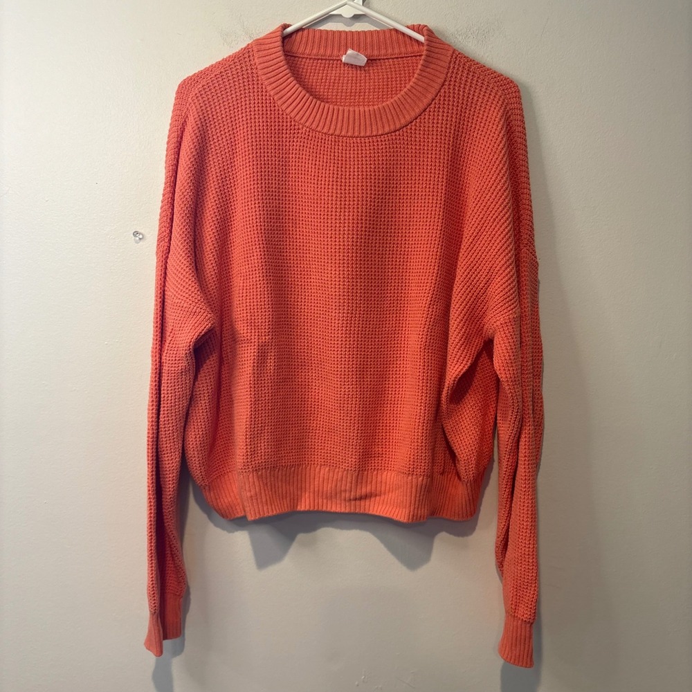 Melrose & Market Womens Large Coral Orange Waffle‎ Knit Pullover Sweater Cotton